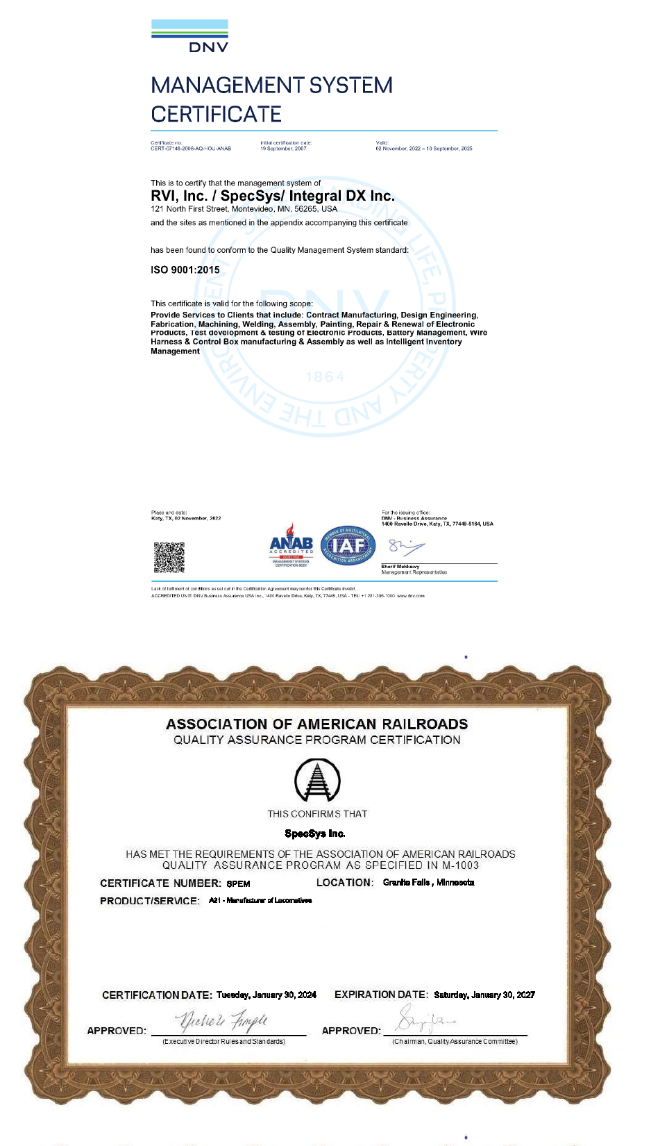 Quality Management System Certificate